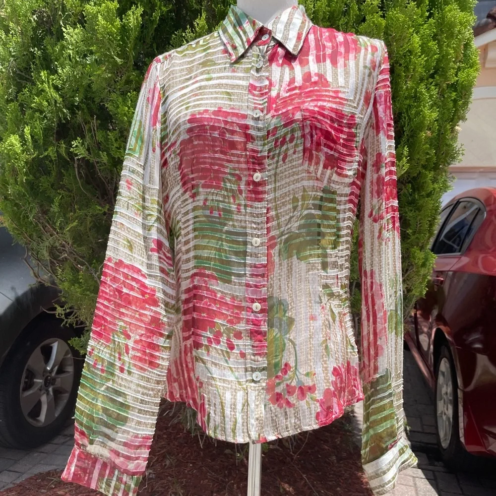 Dolce & Gabanna Silk Blend Long Sleeve Semi Sheer Top - Picture 3 of 7